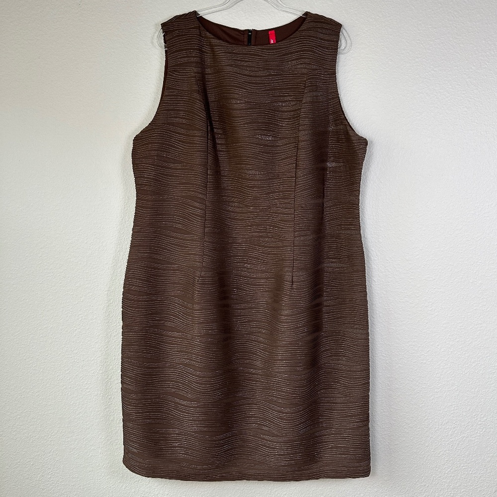 IC by Connie K plus size 3X sheath midi dress brown metallic textured sleeveless